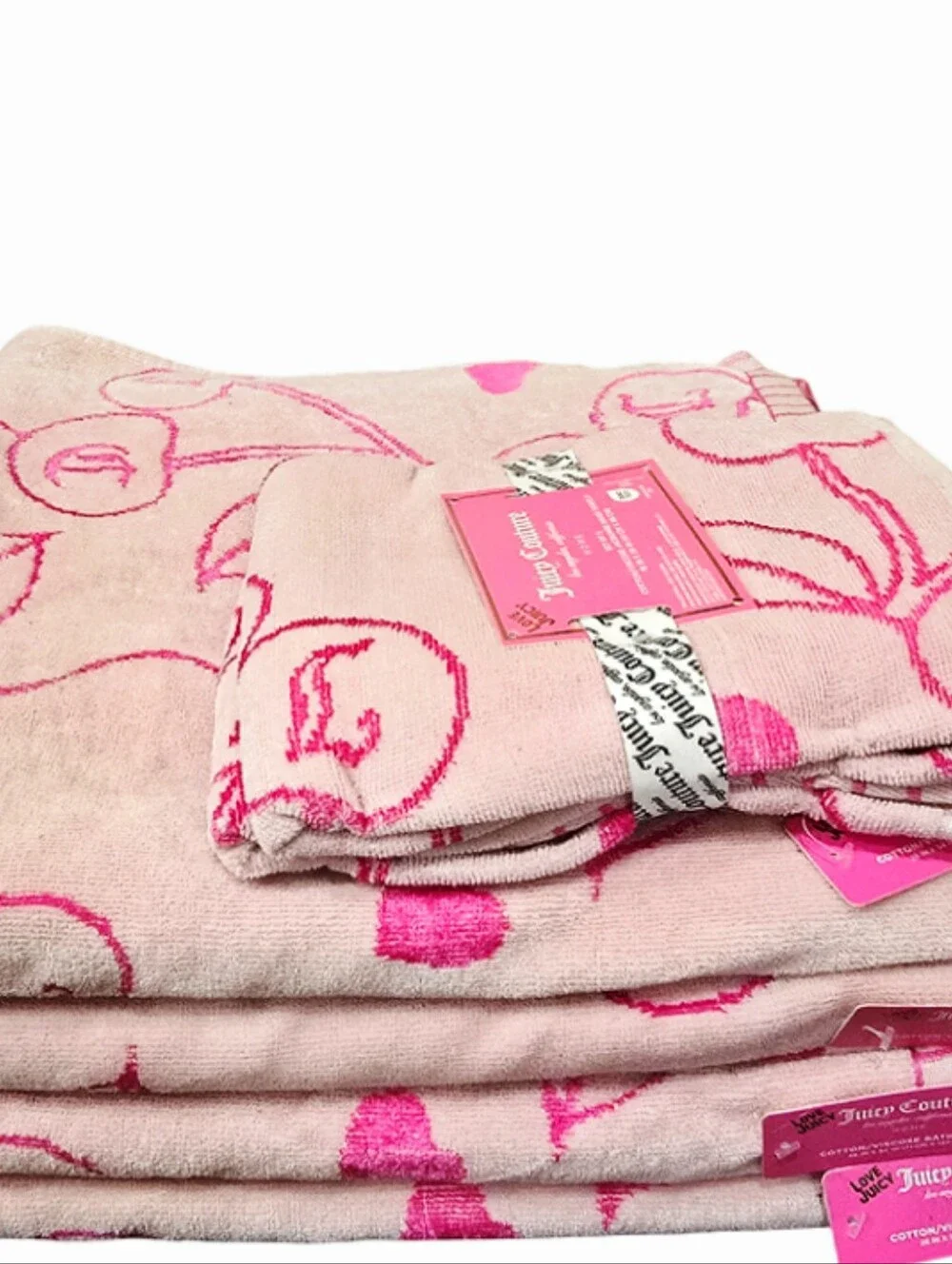 Juicy Couture Home JC Logo Cherries Plush Viscose Jacquard Bath Towel Set